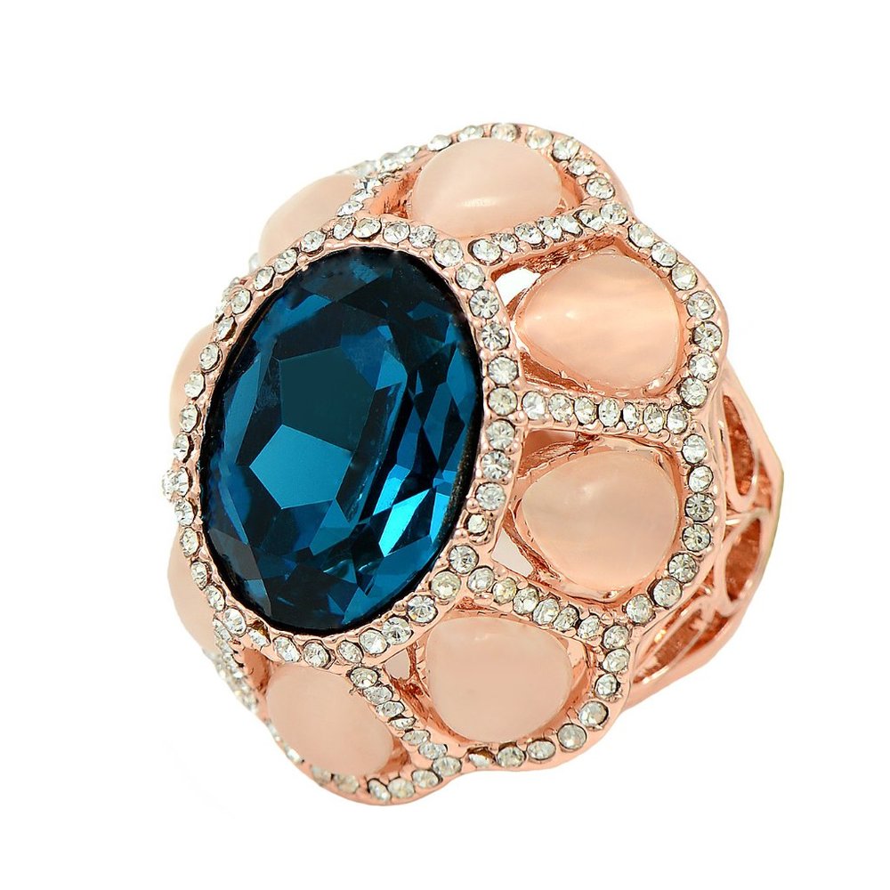 Dazzling Queen Statement Cocktail Ring in Peach and Blue